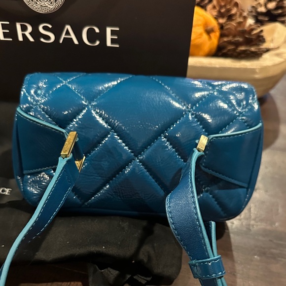 Versace Blue Quilted Clutch with Gold Medusa Medallion - Picture 5 of 9
